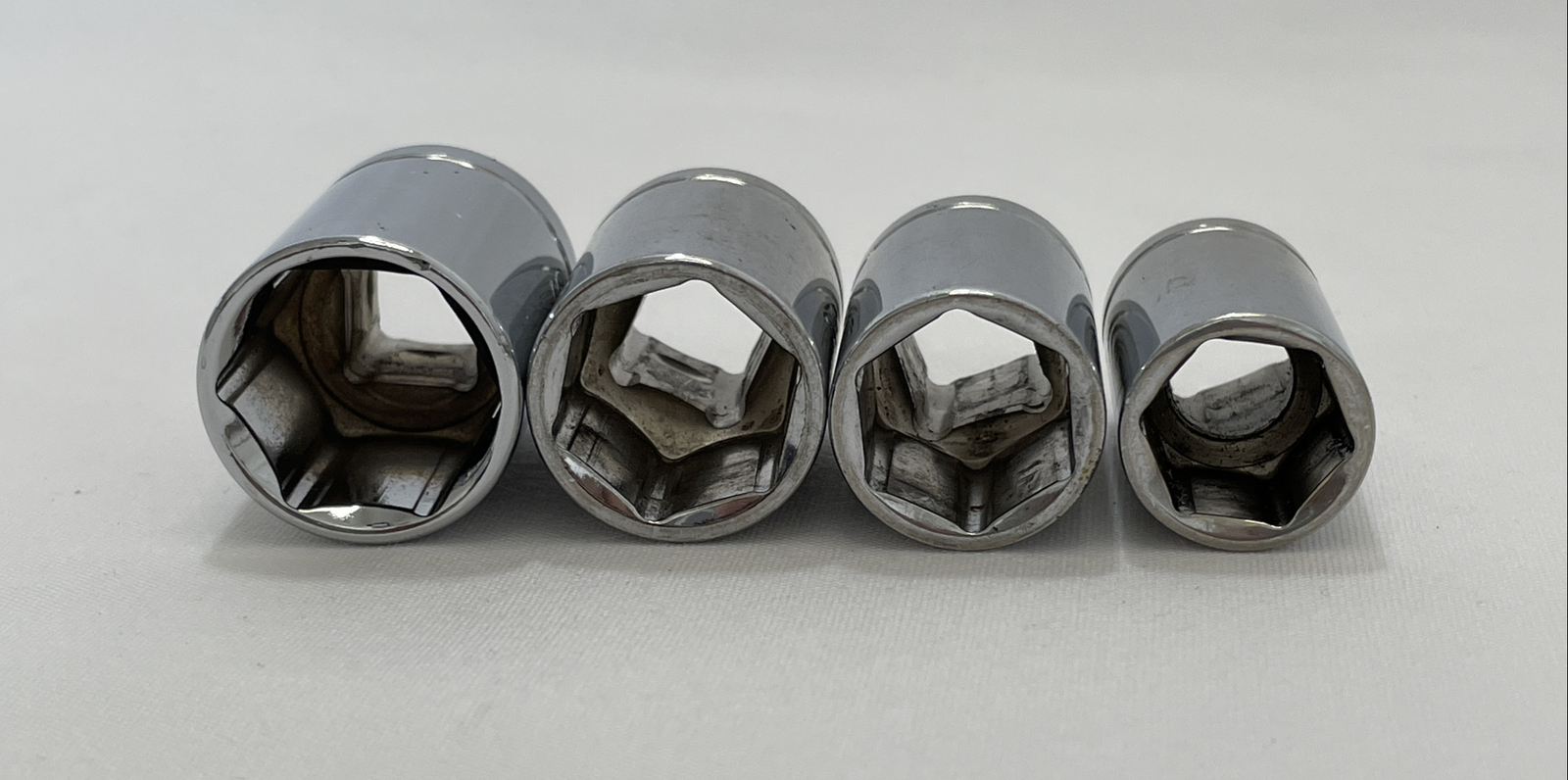 Vintage Chrome Vanadium 3/8”Drive SAE 11/16”,5/8”,9/16”,1/2” – 6pts Lot Of 4