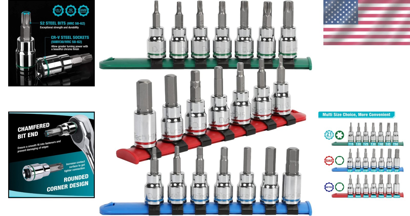 Durable Chrome Plated 3/8» Drive Torx & Hex Socket Set – 21-Piece Kit