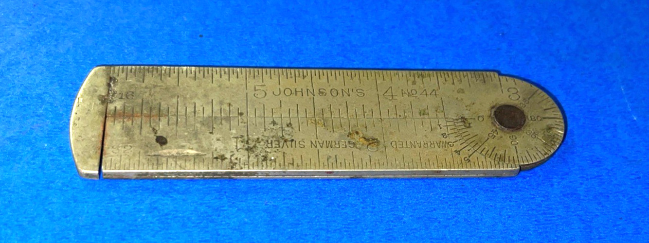 RARE JOHNSONS TOOLS 3-3/4 LONG No. 44 GERMAN SILVER CALIPER RULE 1-8-1907