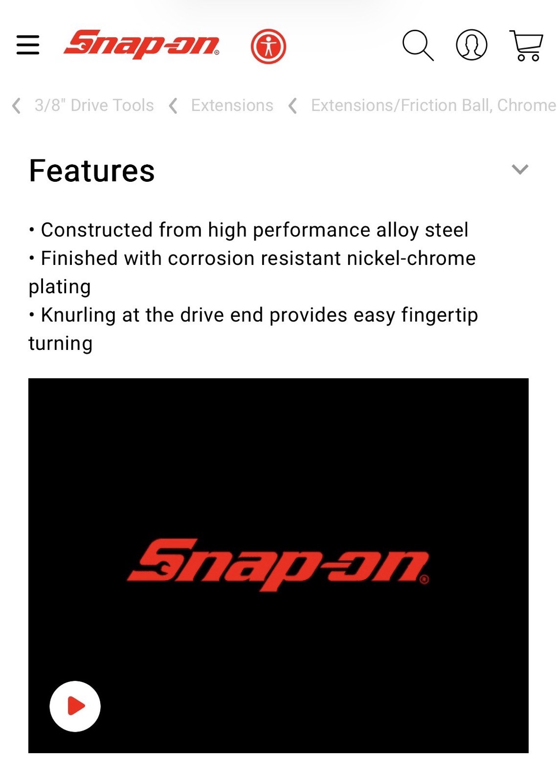 Snap On 3/8″ Drive 3″ Knurled Friction Ball Extension