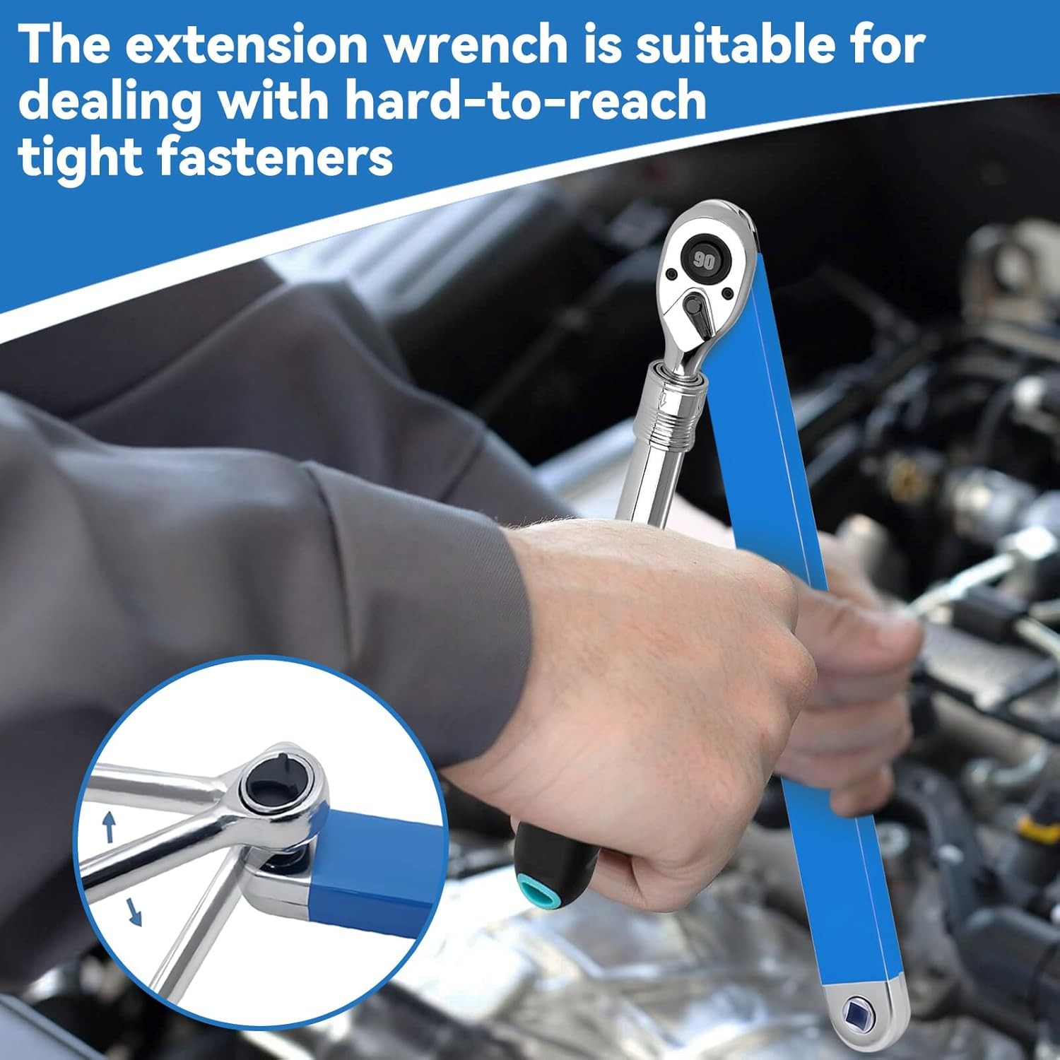 Offset Extension Wrench Set Ratchet Spanner Wrench Tool with Extender Adapter US