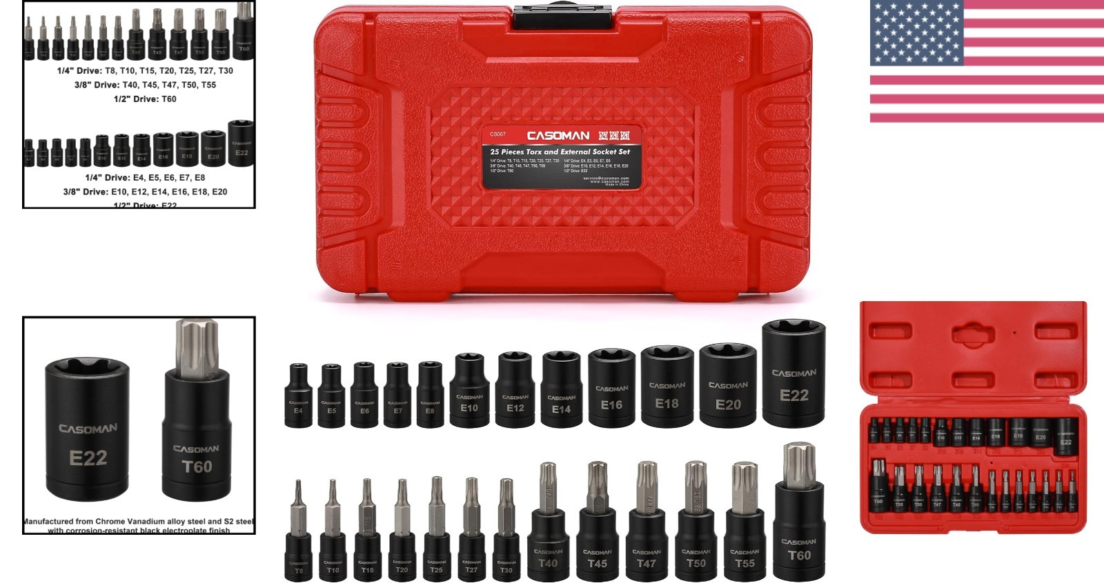 Heavy-Duty 25-Piece Torx, Star Socket and E-Torx Set – ANSI Standards Compliant
