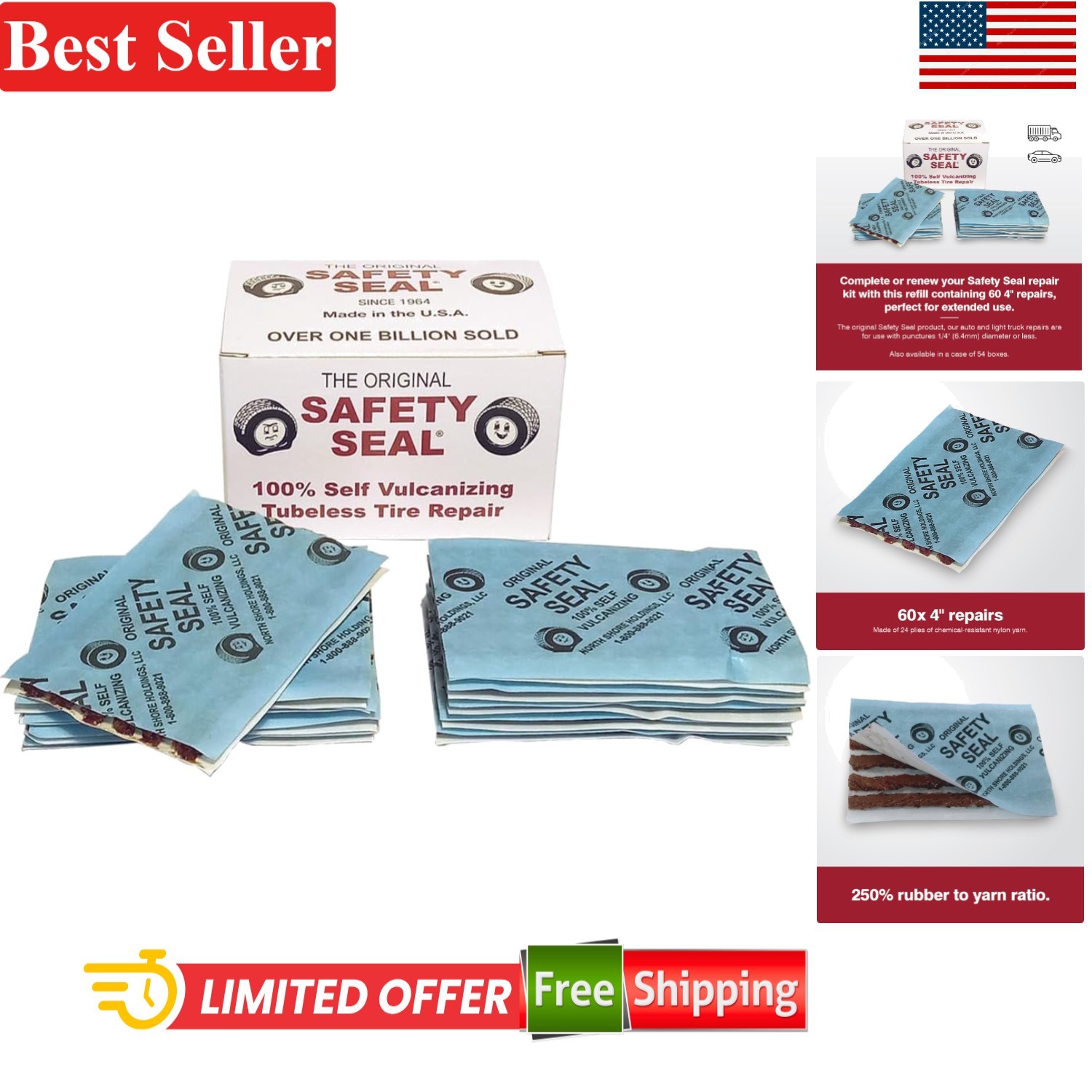 Auto/LT Tire Repair Refill 60 Repairs for P235/65R15 91T Tread Type Symmetrical