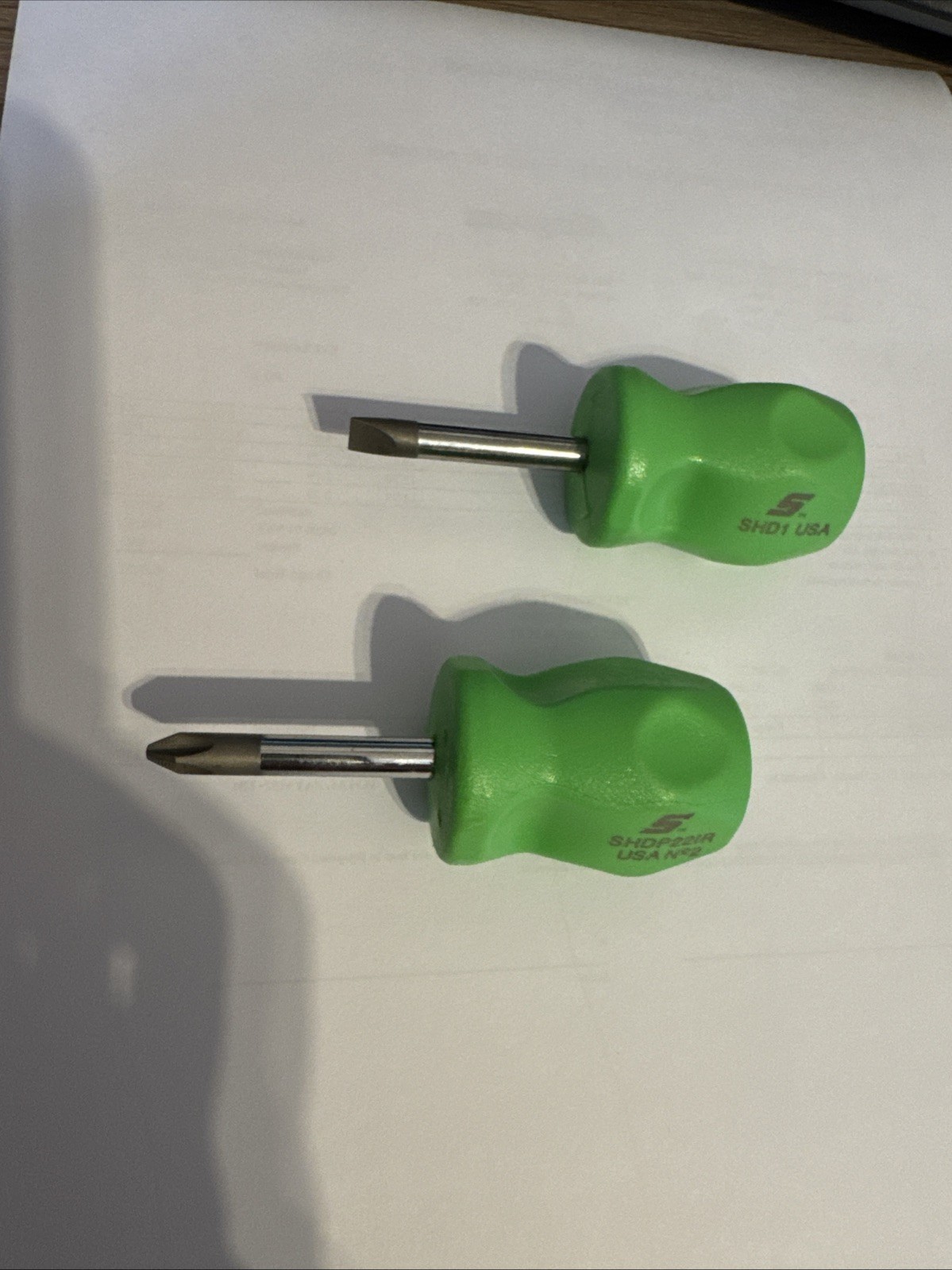 Snap On Stubby Screwdrivers Phillips And Flat In Green NEW