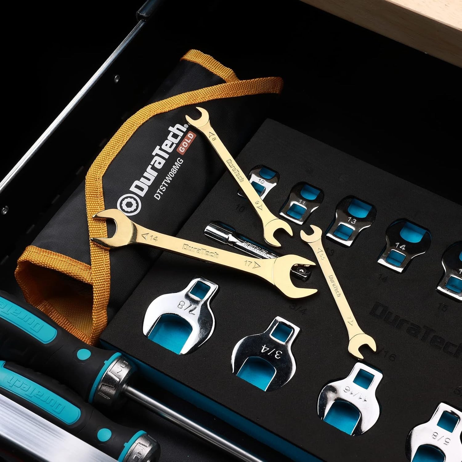 Durable Limited Edition 8-Piece Wrench Set with Rolling Pouch & Titanium Finish