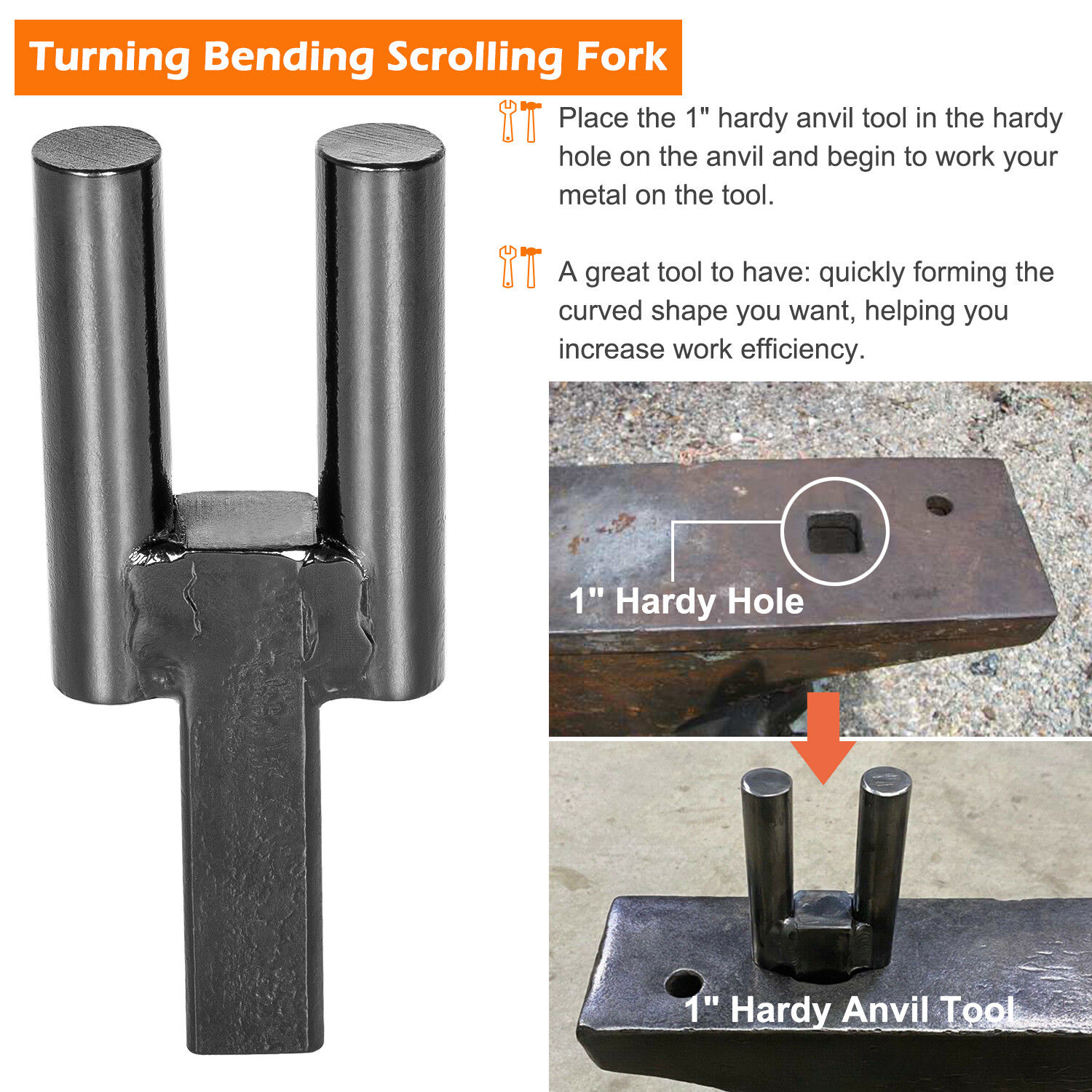 1 Inch Blacksmith Anvil Hardy Tool Set – Hot Cut, Creasing Stake, Fuller, Fork