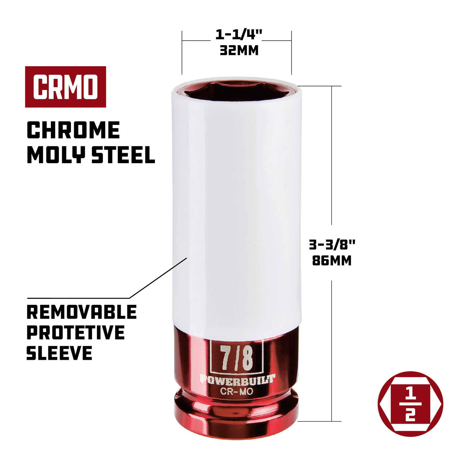 Powerbuilt 1/2 Inch Drive x 7/8 Inch Thin Wall Color Lug Nut Socket – 941044