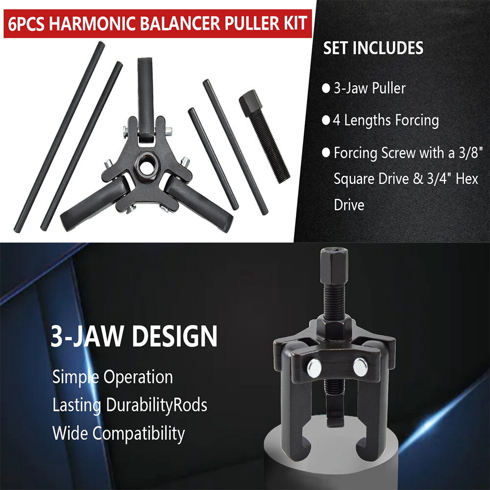 Harmonic Damper Pulley Puller 6-Piece Set for Chrysler GM Mitsubishi Vehicle US