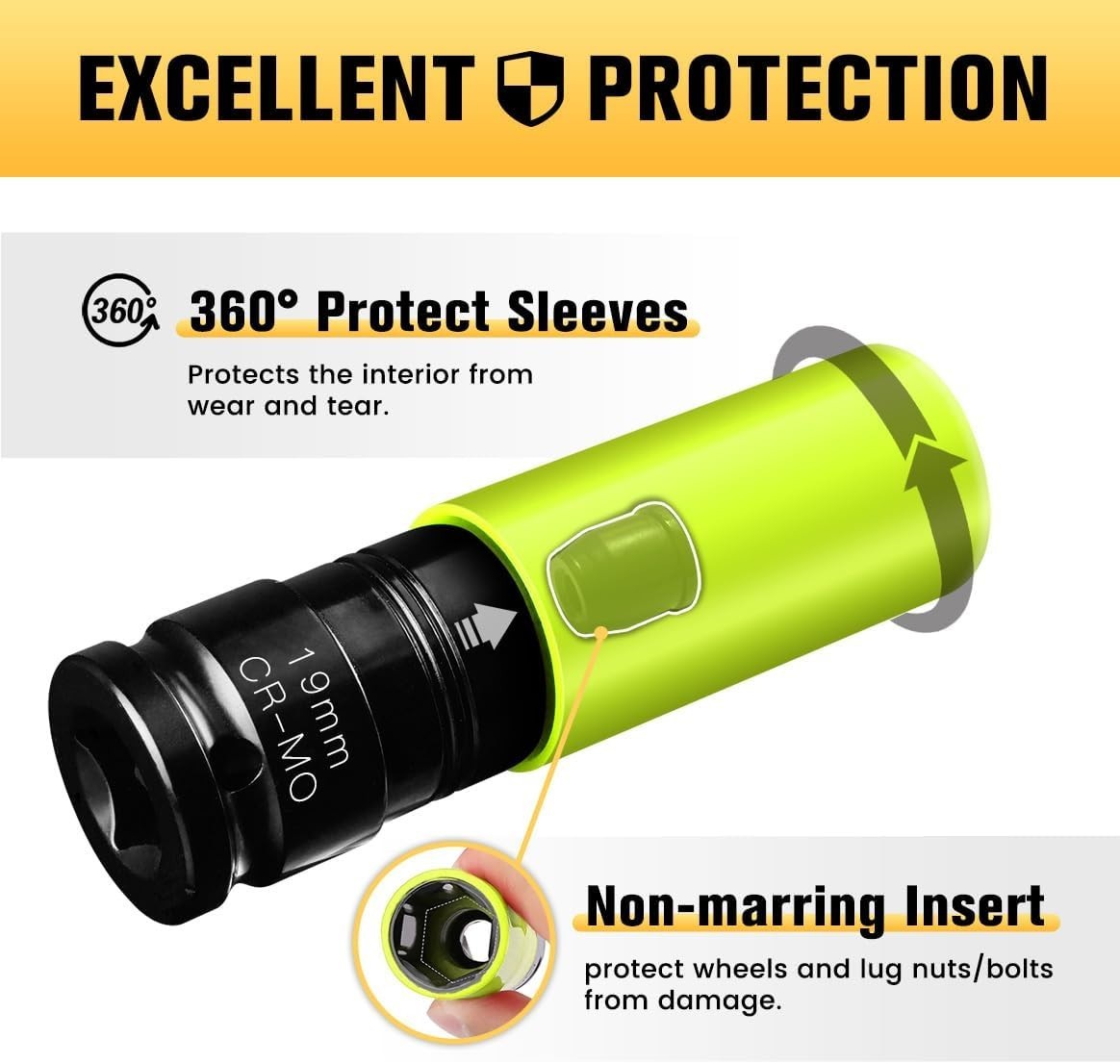 19mm 1/2″ Drive Wheel Protector Impact Socket, Non-Marring Lug Nut Thin Wall …
