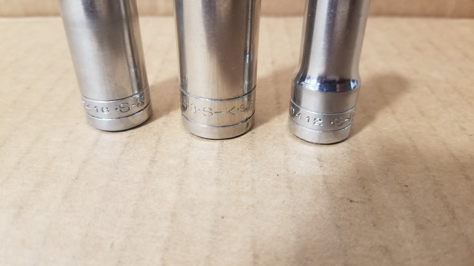 Vintage S-K USA 40418 9/16 & 40416 1/2 & 40412 3/8 6-Point Sockets VGC