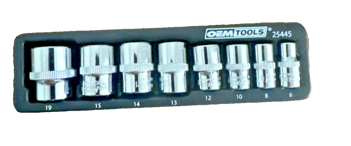25445 OEMTOOLS Drive Sockets Set of 8- 3/8″ Drive 6, 8, 10, 12,13, 14, 15, 19mm