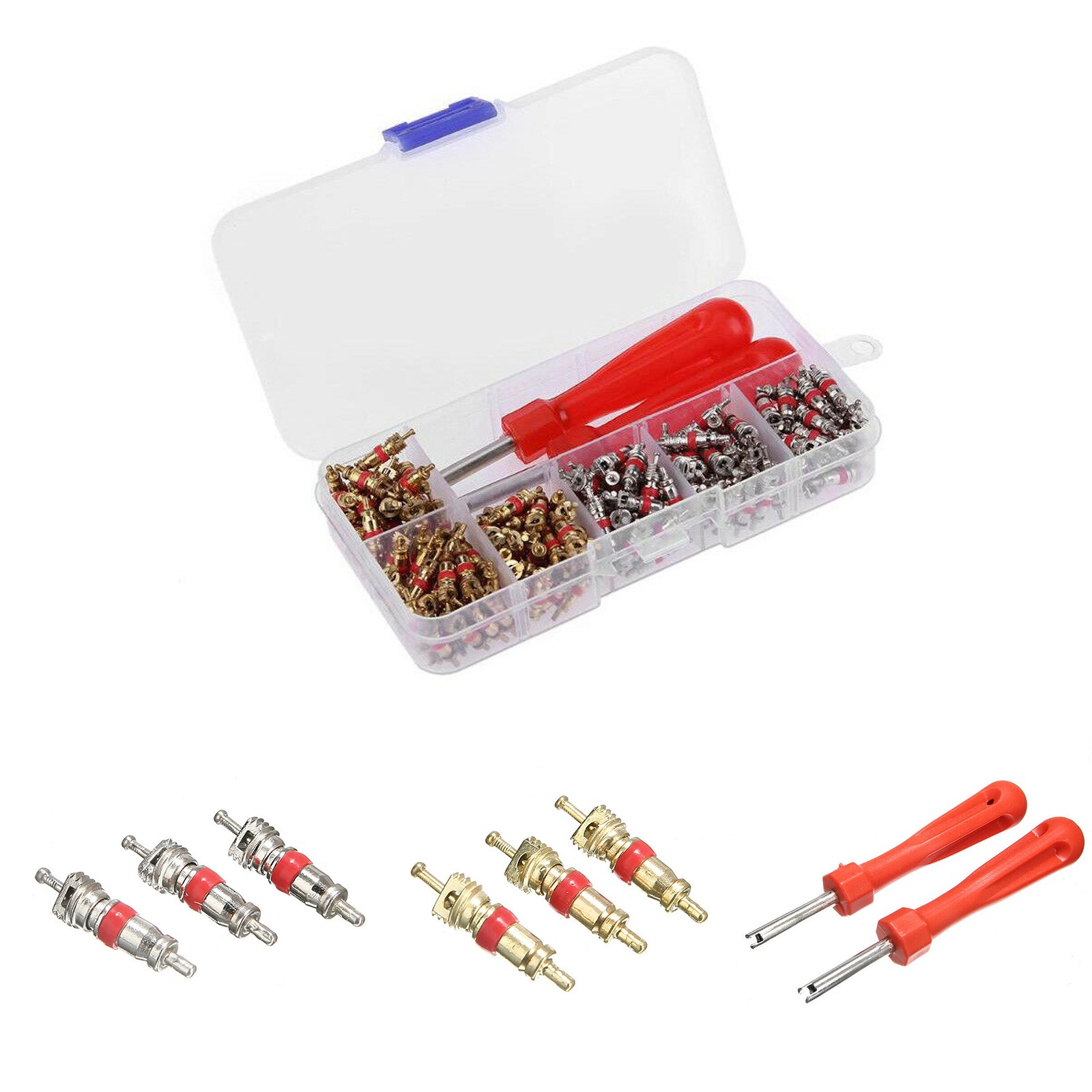 242PCS Car A/C Air Conditioning R134a Valve Core Assortment Remover Tool Kit E