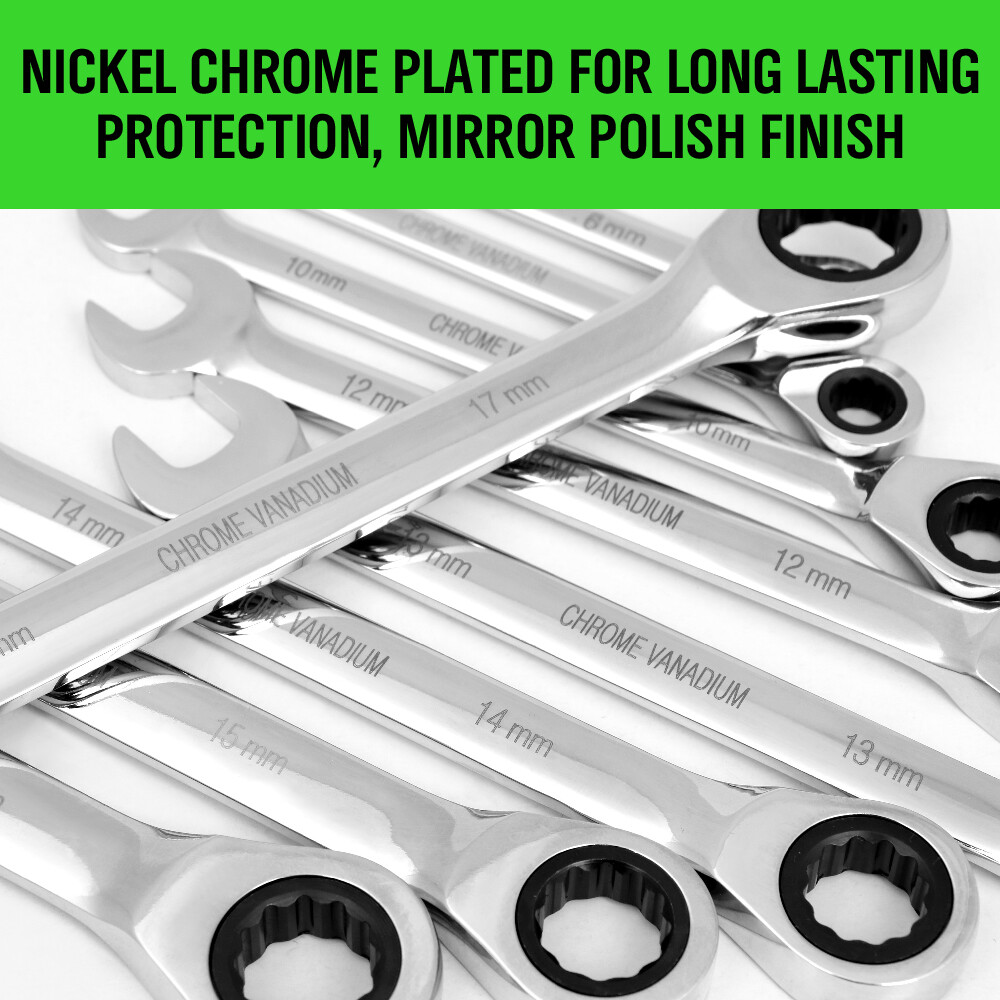 20pc Ratcheting Wrench Combination Flat Ratchet Spanner Set Inch & MM With Case