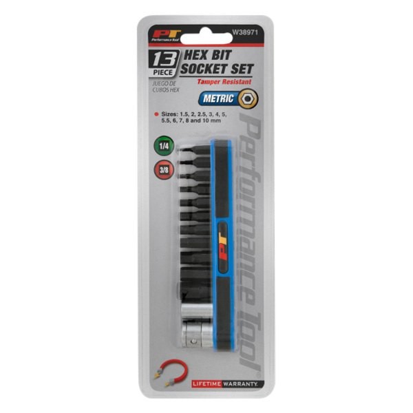 Performance Tool Mixed Drive Size Metric Hex TR Bit Socket Set 13 Pieces