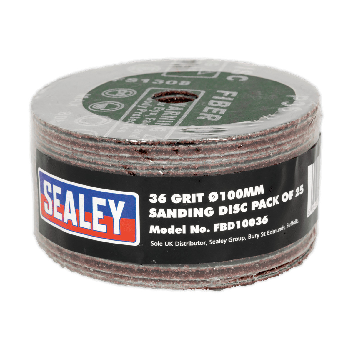 Sealey FBD10036 Sanding Disc Fibre Backed 100mm 36Grit Pack of 25