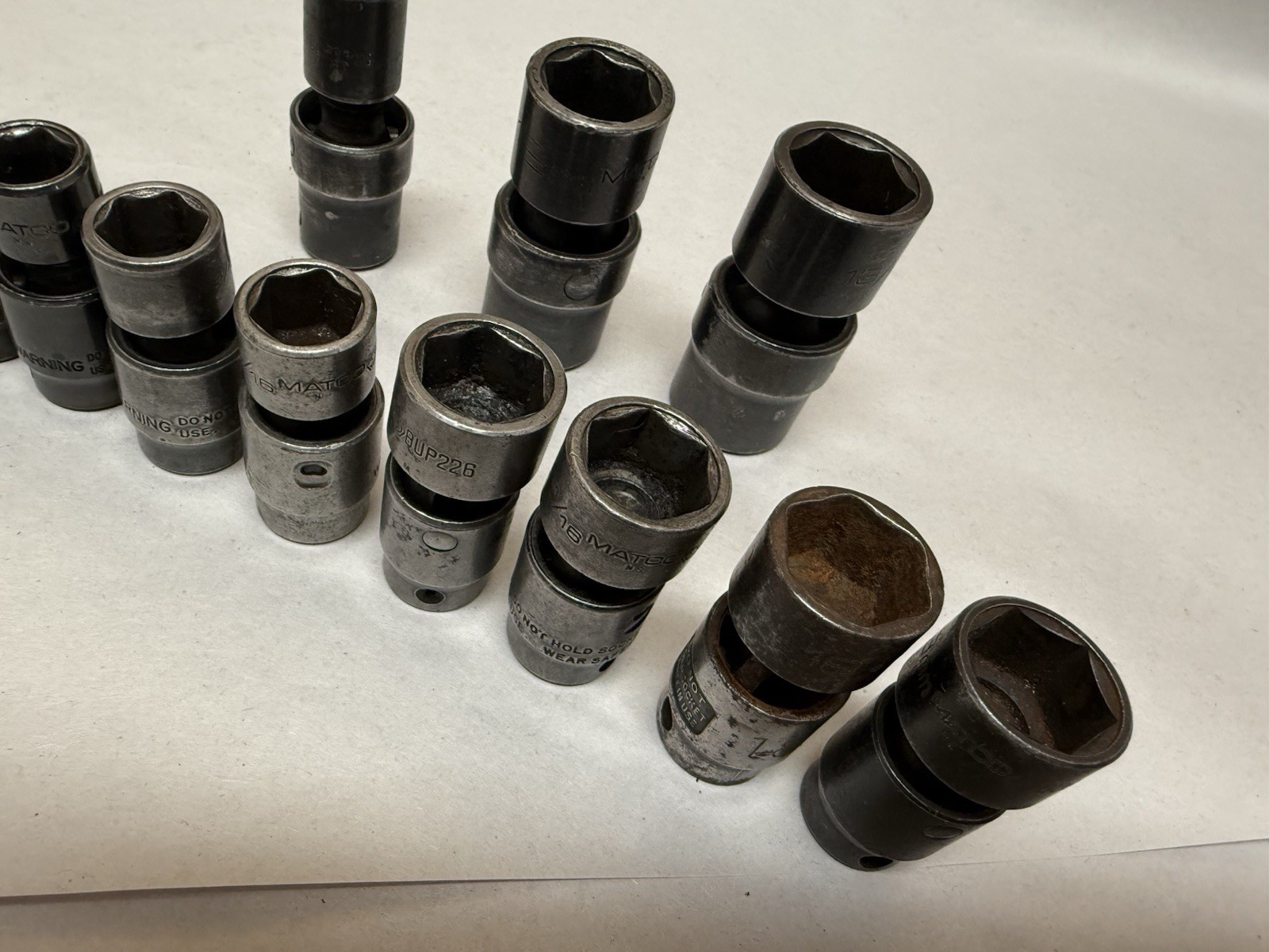 12 pc Lot Matco SAE & Metric Impact Universal Swivel Socket 3/8 & 1/2′ Drive