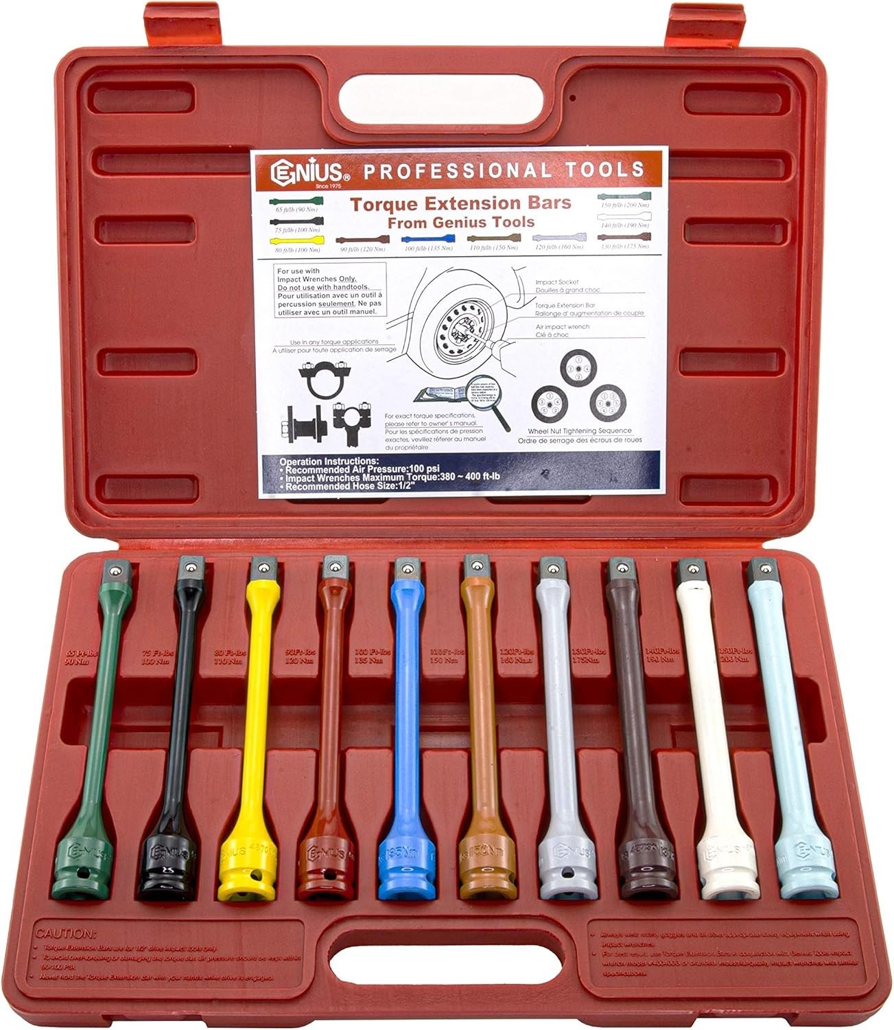 10 Piece Precision Torque Extension Bars: Color-Coded with Easy Guide & Case