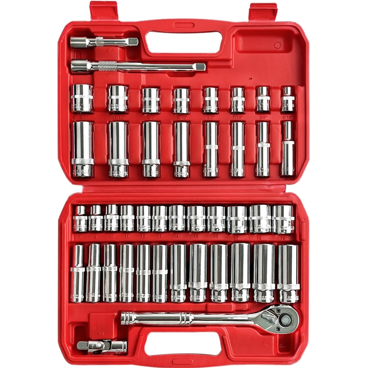 44pcs Impact Socket Set 3/8″ Drive SAE Metric Deep Shallow CR-V Steel