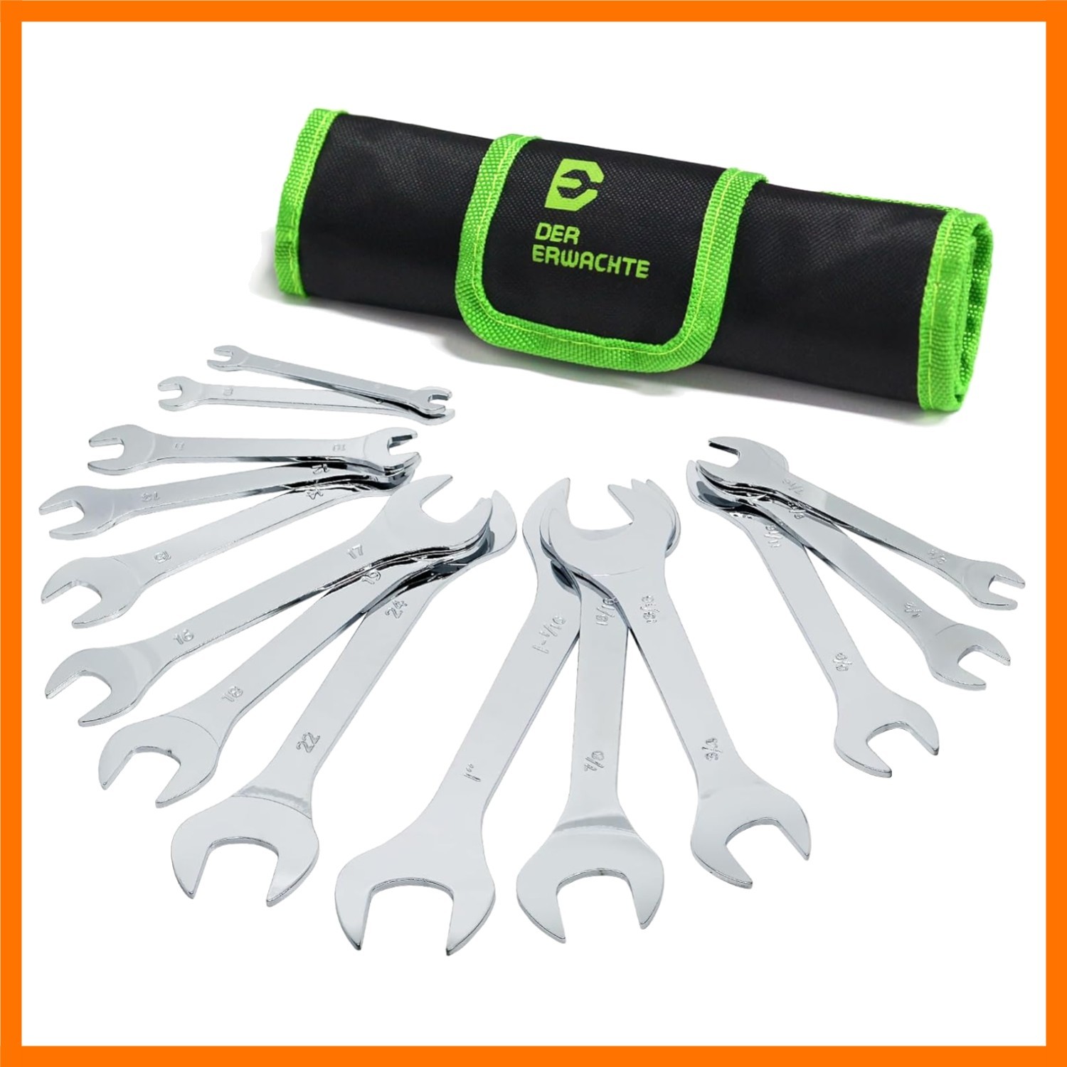 Super-Thin Open End Wrench Set, 14-Piece SAE & Metric Sizes, 6mm to 24mm, 3/8…