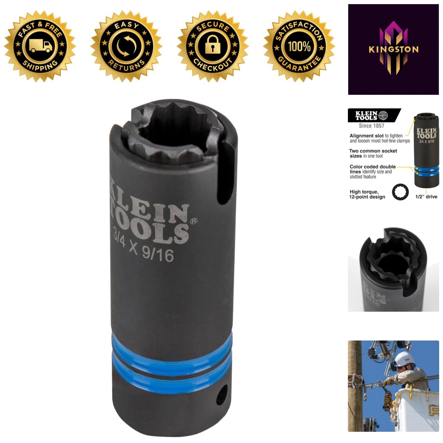 High-Torque 3-in-1 Slotted Impact Socket – 12-Point & Quick Adjustment Feature
