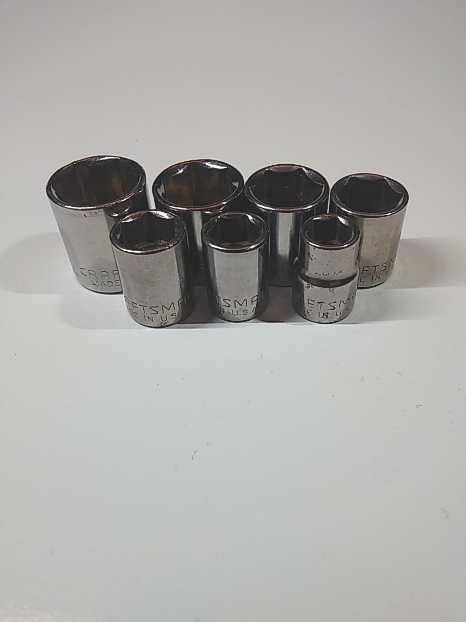 Craftsman-G-Series 38 Drive 6 Pnt SAE Shallow 7 Piece Socket Set Made In USA