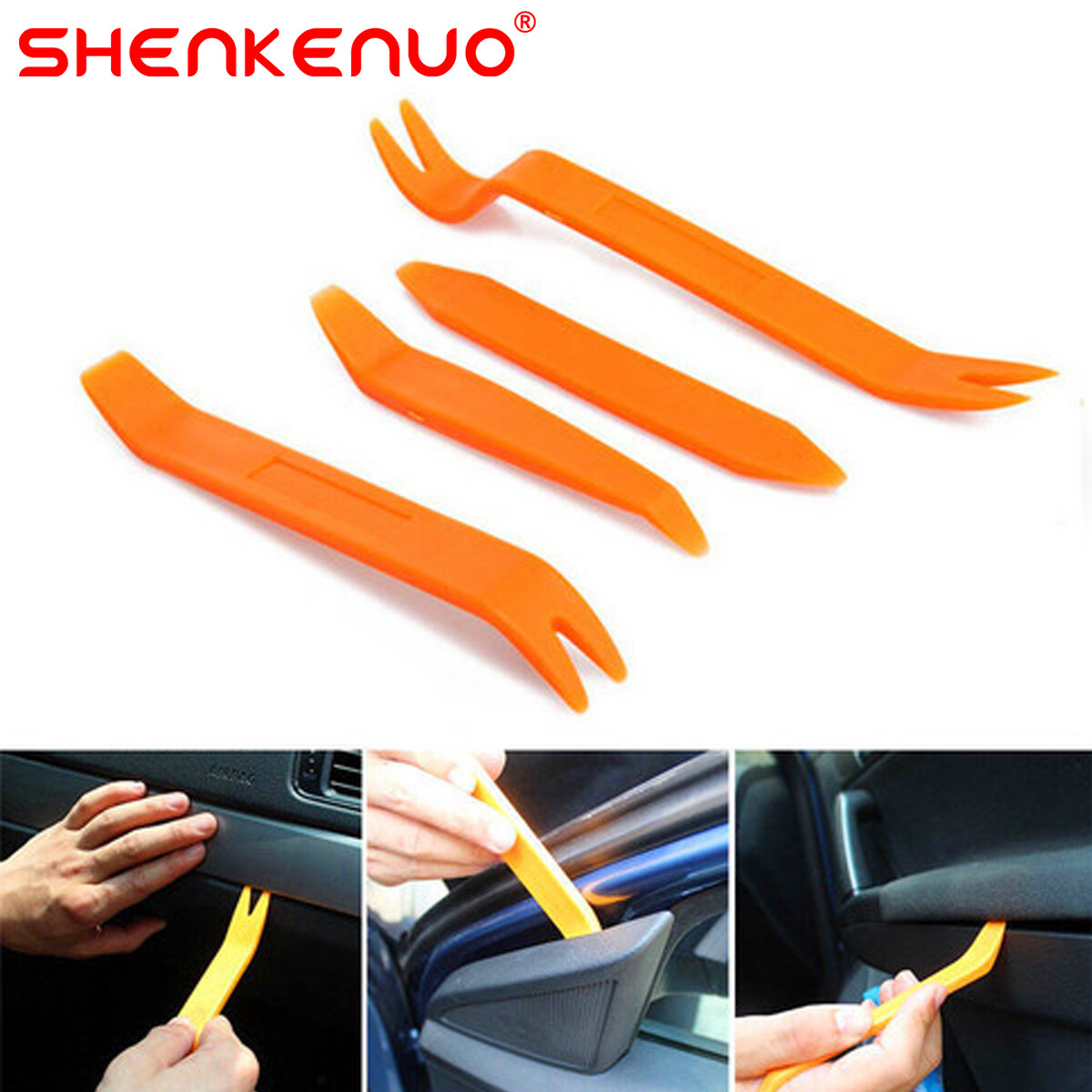 4x CAR TRIM REMOVAL TOOL SET PANEL DOOR PRY DASH PLASTIC INTERIOR RADIO CLIP KIT