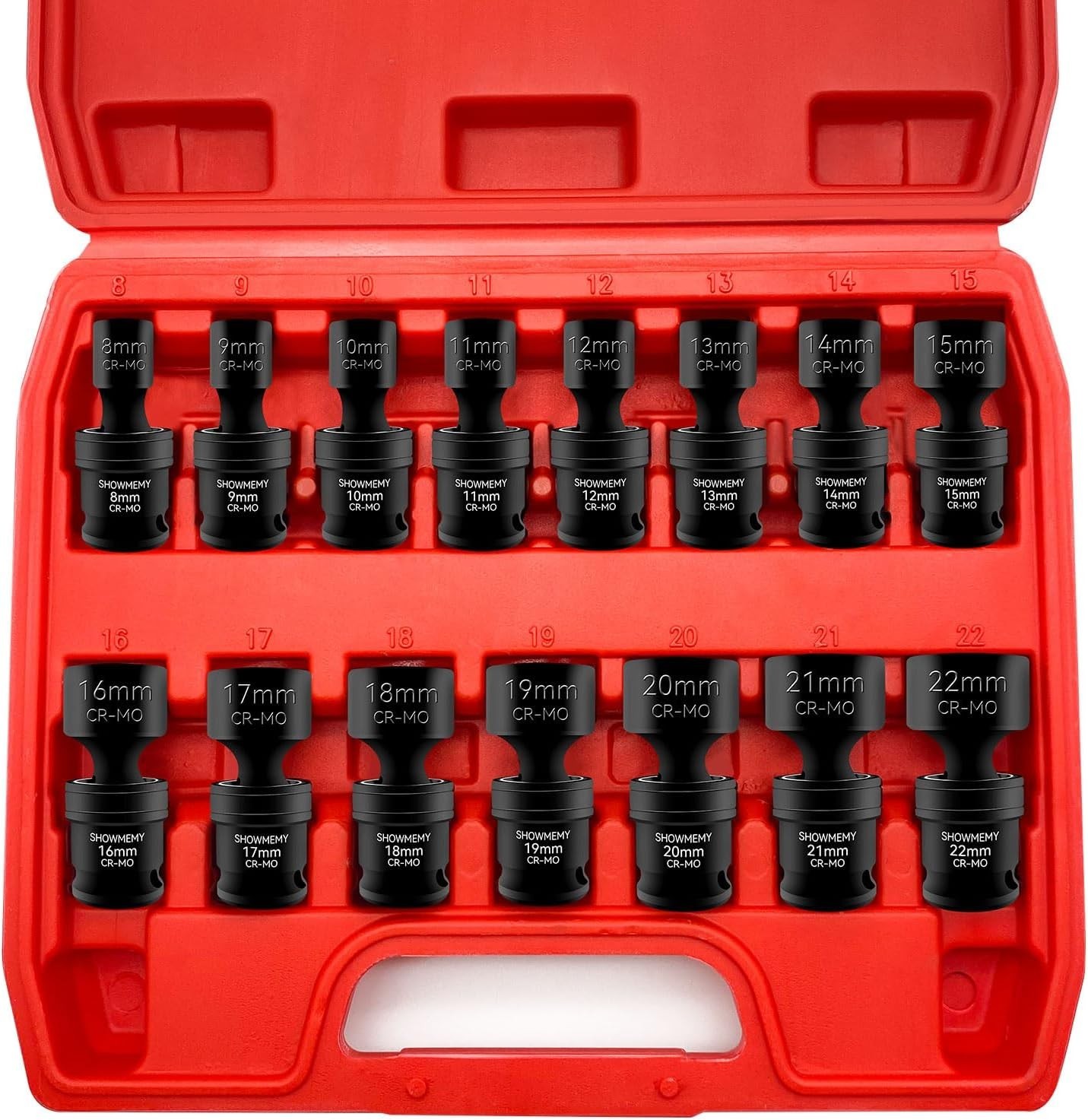 3/8 Inch Drive Impact Universal Joint Swivel Socket Set 6 Point Metric Cr-Mo Ste
