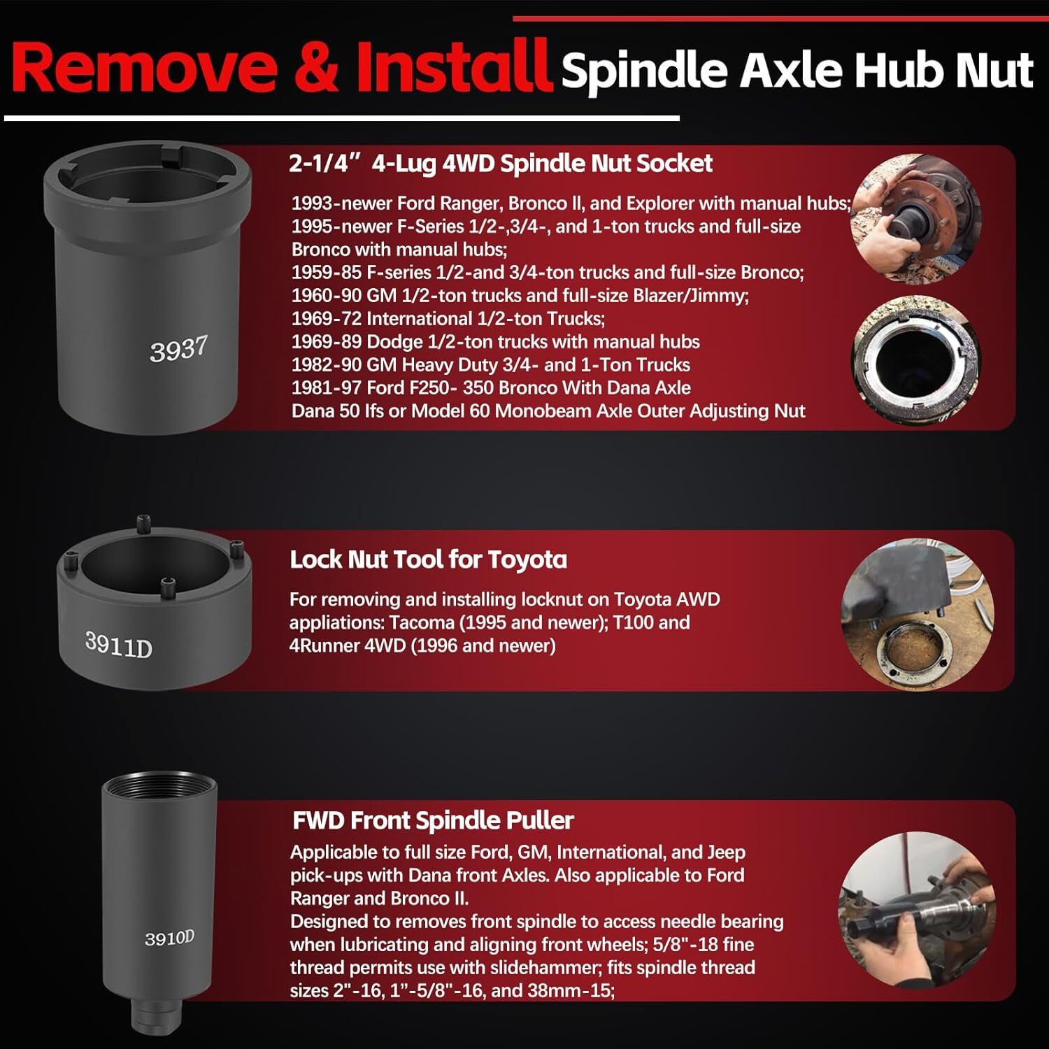 6 Pack Spindle Nut Socket Set 41660D 4WD Axle Hub Lock Nut Socket Remover Puller
