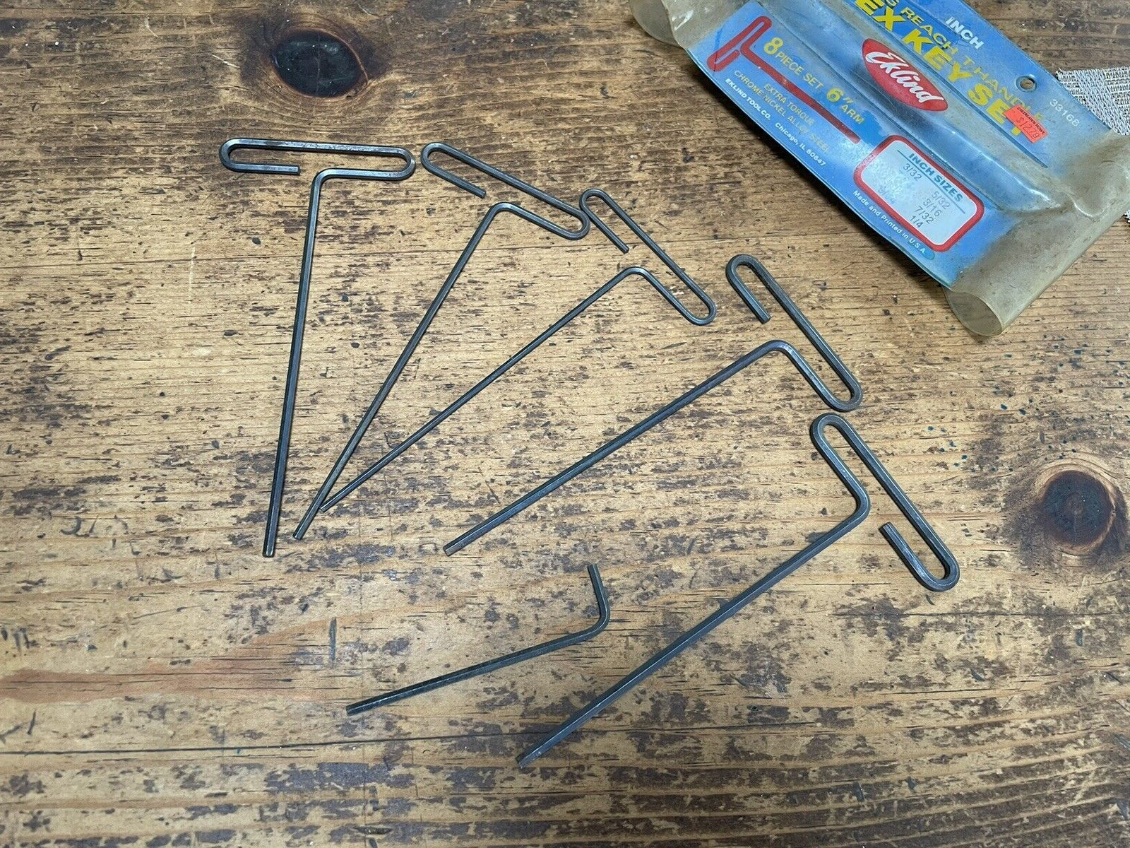 Eklind Tool Hex T-Key 6”, 8 Pce Set SAE, 3/32-1/4, Reusable Pack, See Descrip.