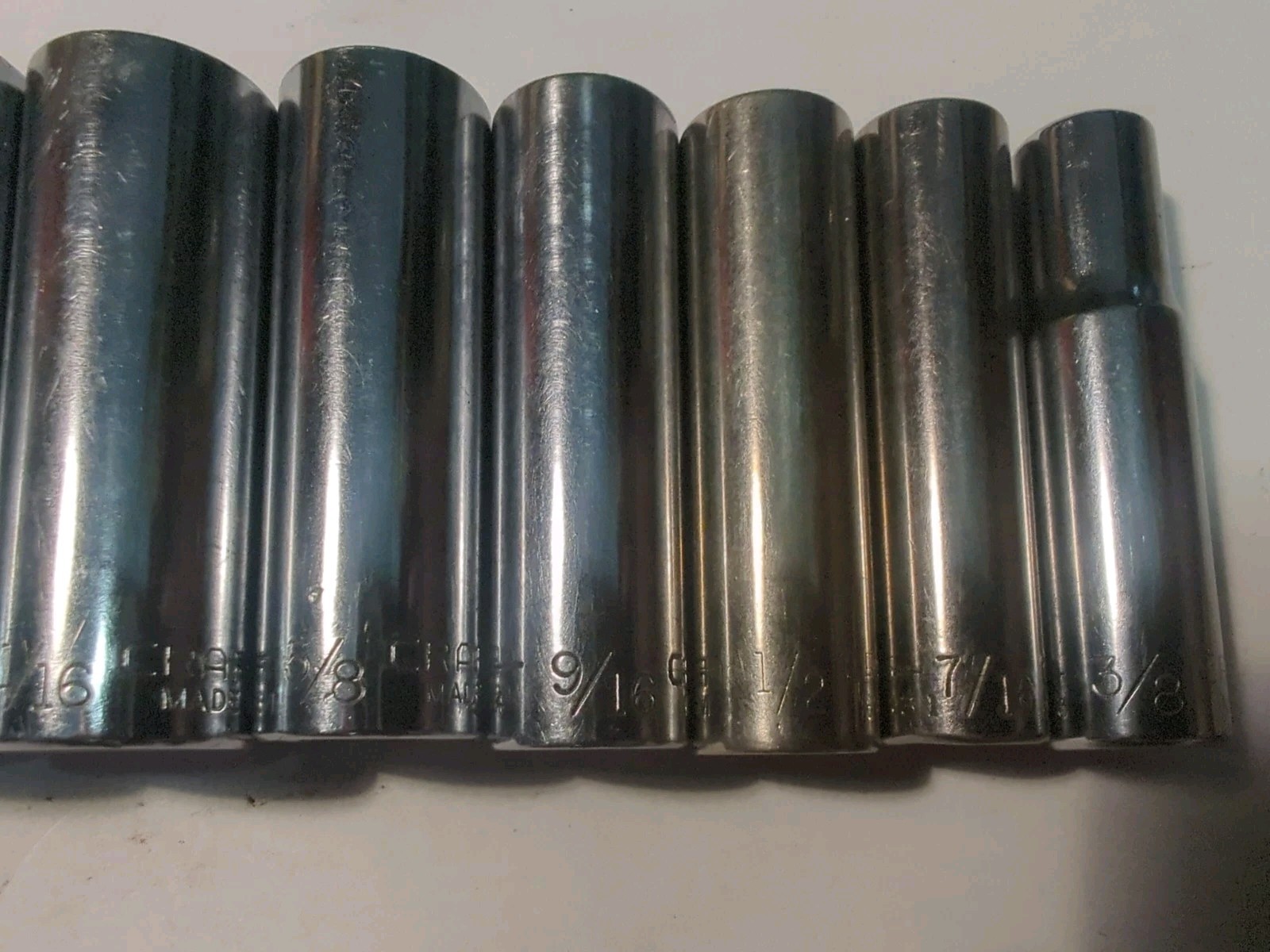 Nice Craftsman 9pc 3/8 Drive 6Pt Deep SAE Socket Set 3/8-7/8 G Series USA 433XX