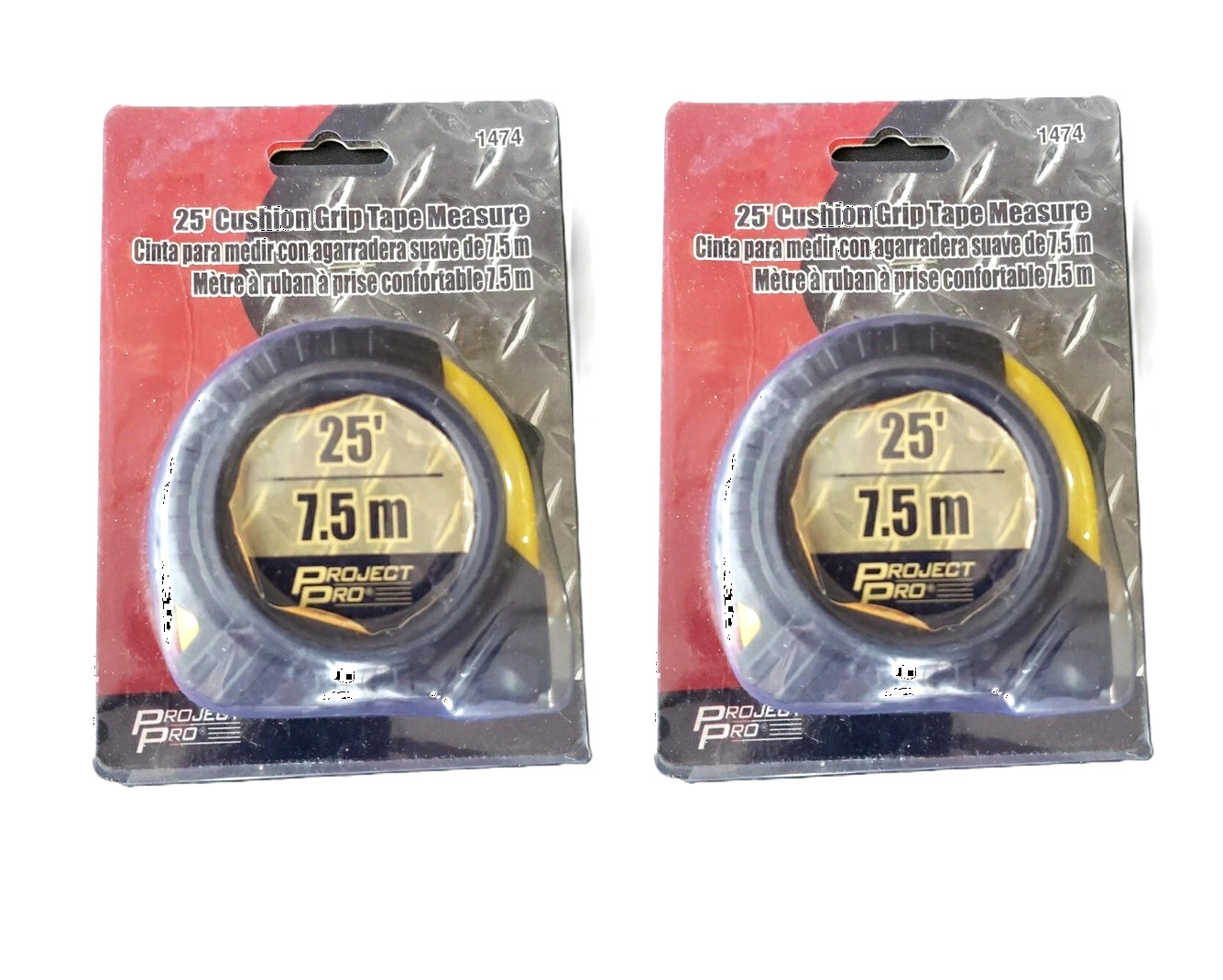 (Lot of 2) Cushion Grip Tape Measure 25 feet, 7.5 Meter PERFORMANCE TOOL 1474