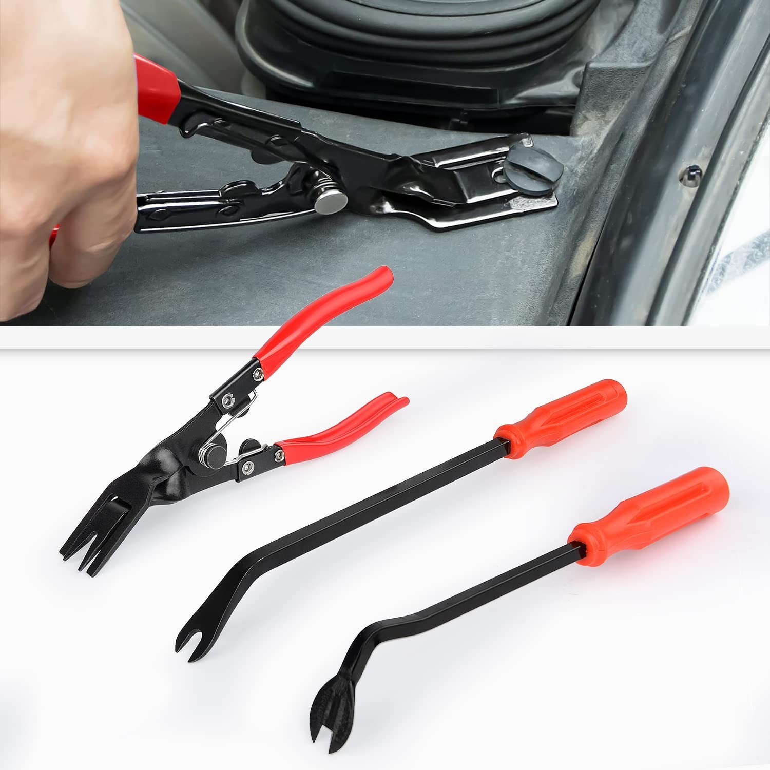 3PCS Auto Trim Removal Tool Kit – Clip Pliers & Fastener Remover Set with Storag