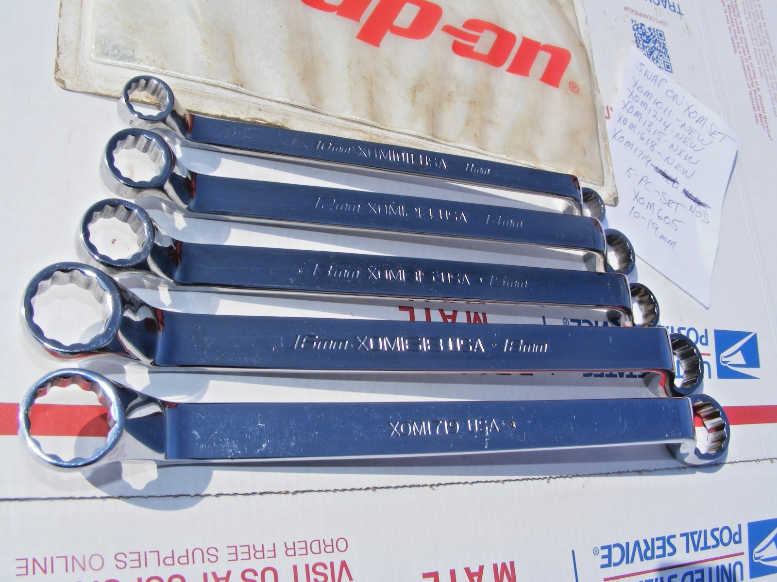 SNAP-ON 5PC METRIC 12PT 60° DEEP OFFSET BOX WRENCH SET 10-19MM #XOM605