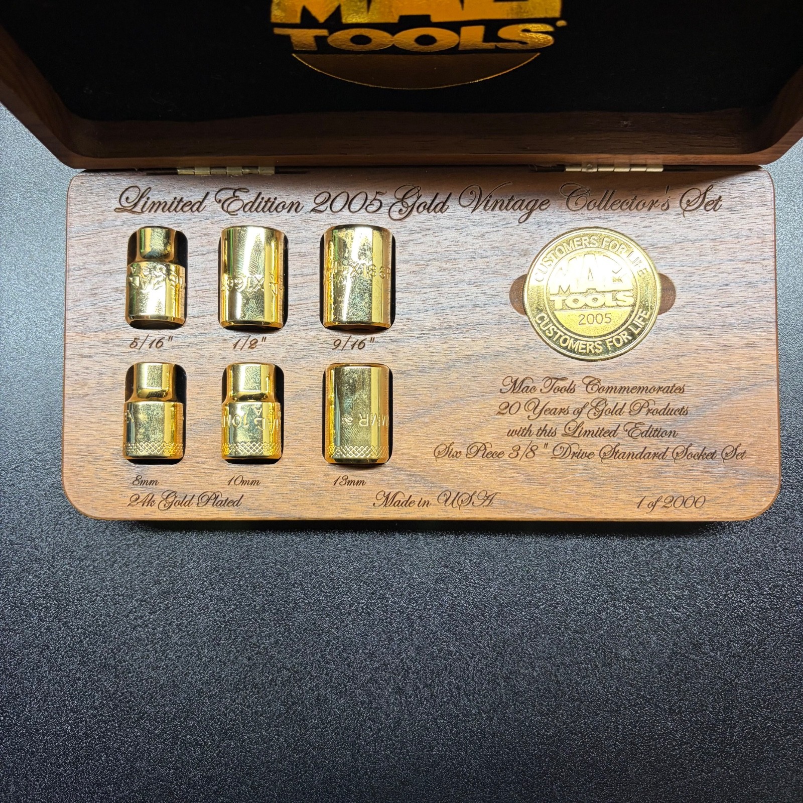 Limited Edition 24K Gold Plated MAC Tools 2005 1 of 2000 3/8 socket set 10mm 6pc