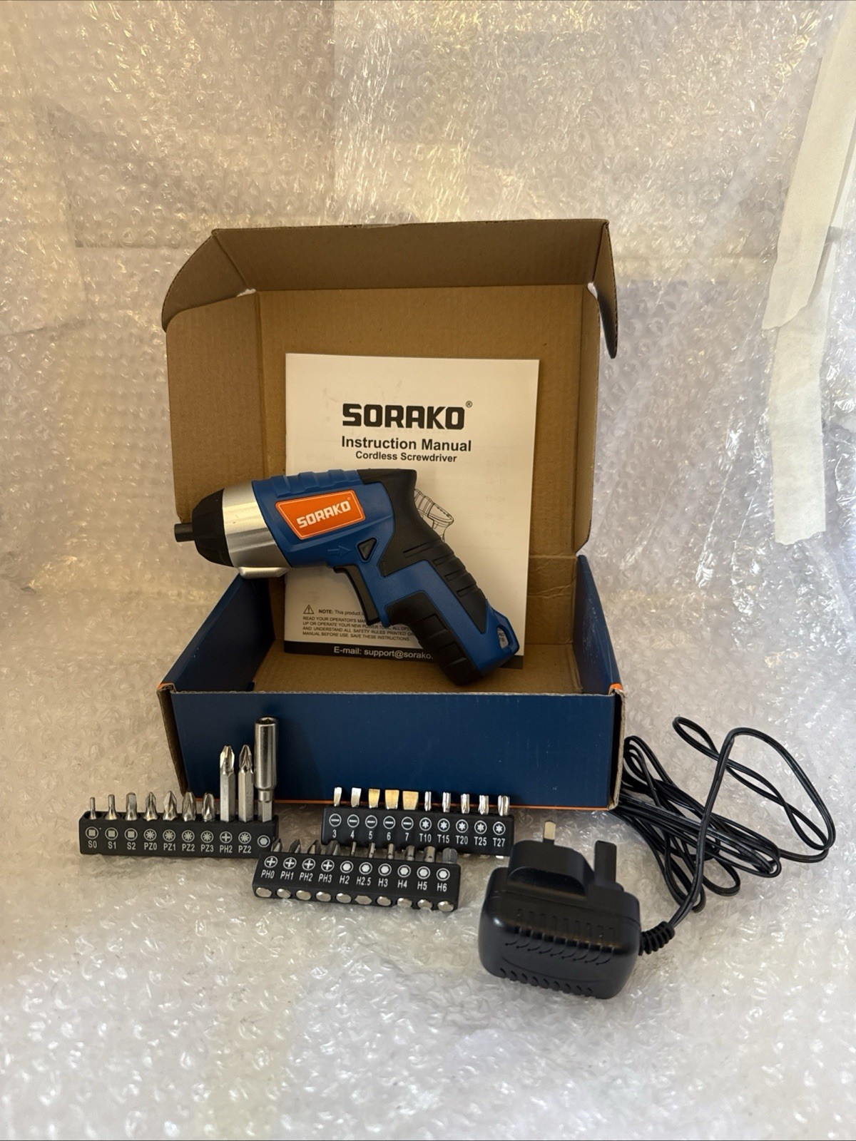 SORAKO 3.6V Cordless Electric Screwdriver 6Nm, Rechargeable 1.3Ah Li-ion Battery