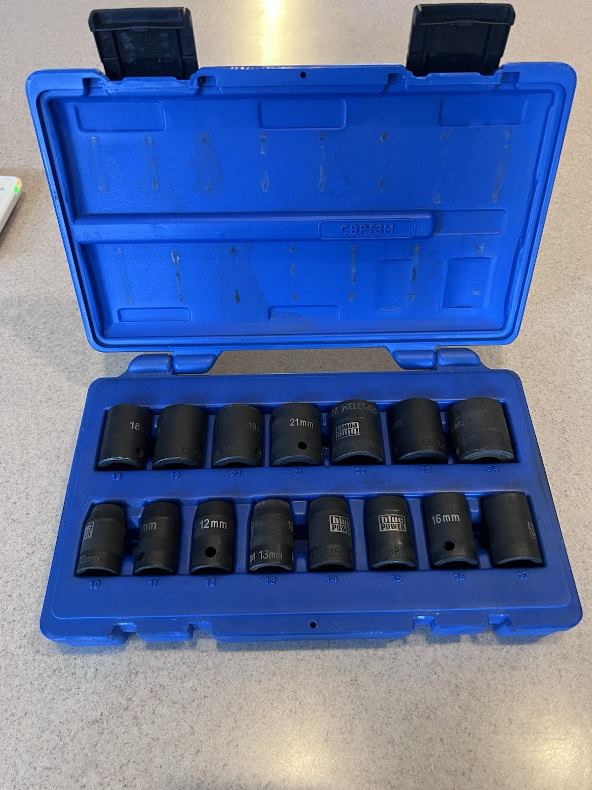 #bn386 Cornwell Blue Power CBPI3M 15pc Metric 1/2″ Driver Socket Set 10-24mm