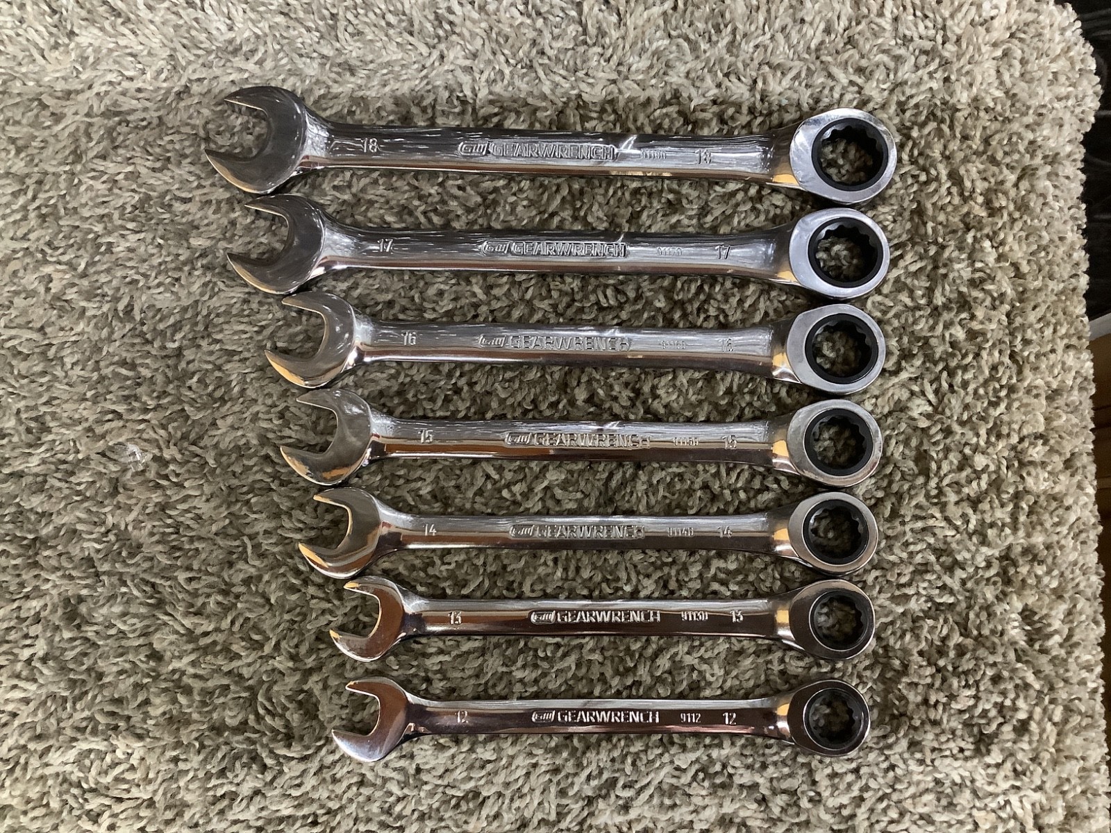 Gearwrench 7 pc 12pt Metric Box End Ratcheting Wrench Set 12mm-18mm