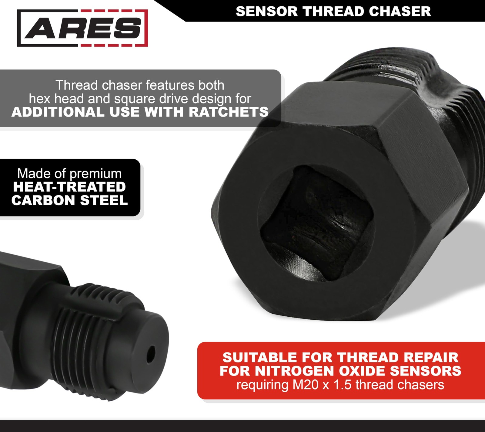 M20 x 1.5 NOx Sensor Thread Chaser Tool Heat Treated Carbon Steel Design