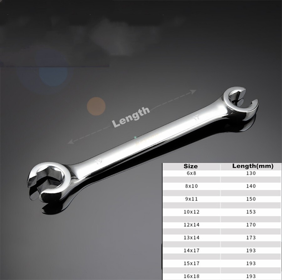 6Pcs 6mm-19mm 6 Point Chrome Vanadium Steel Metric Flare Nut Spanner Wrench Set