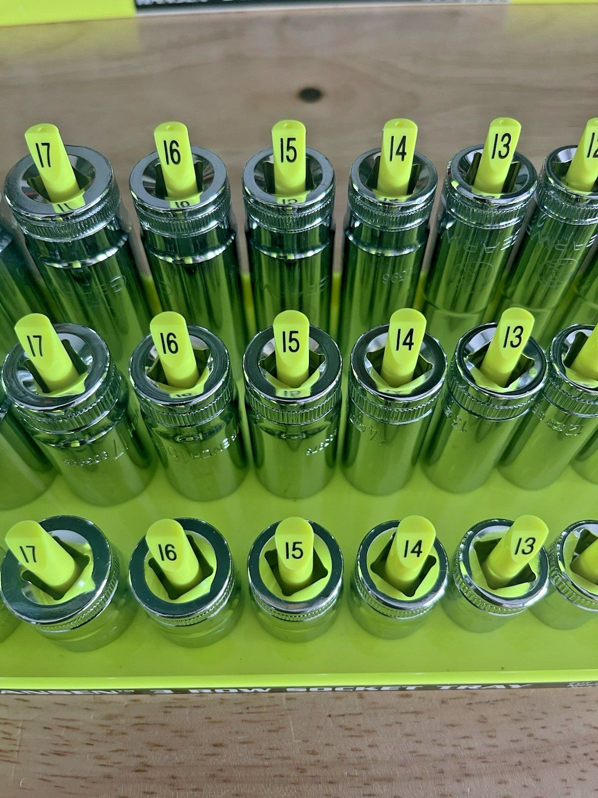 GearWrench 3/8” Metric & SAE Shallow Mid Deep 6 pt Sockets w/ Hansen Trays