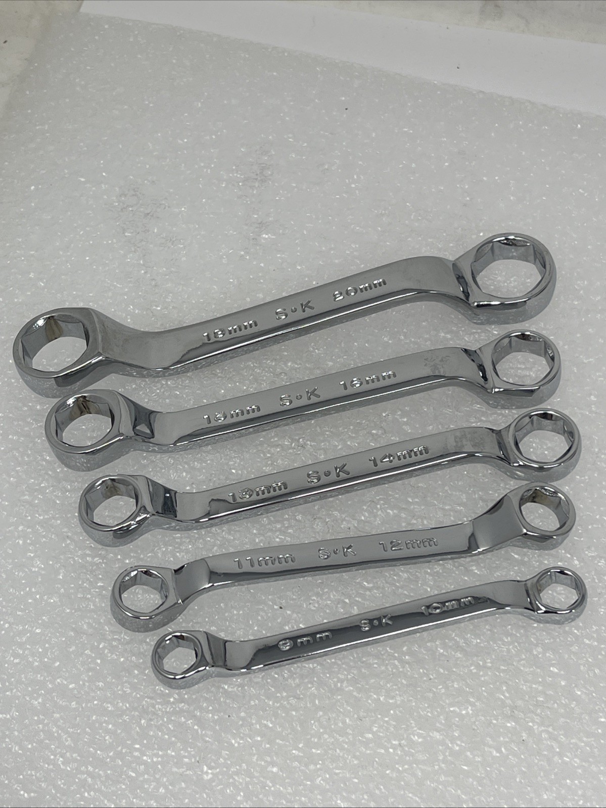 SK Tools 5 Piece Metric Offset Stubby Box End Wrench Set, 6 Point, 9mm – 20mm