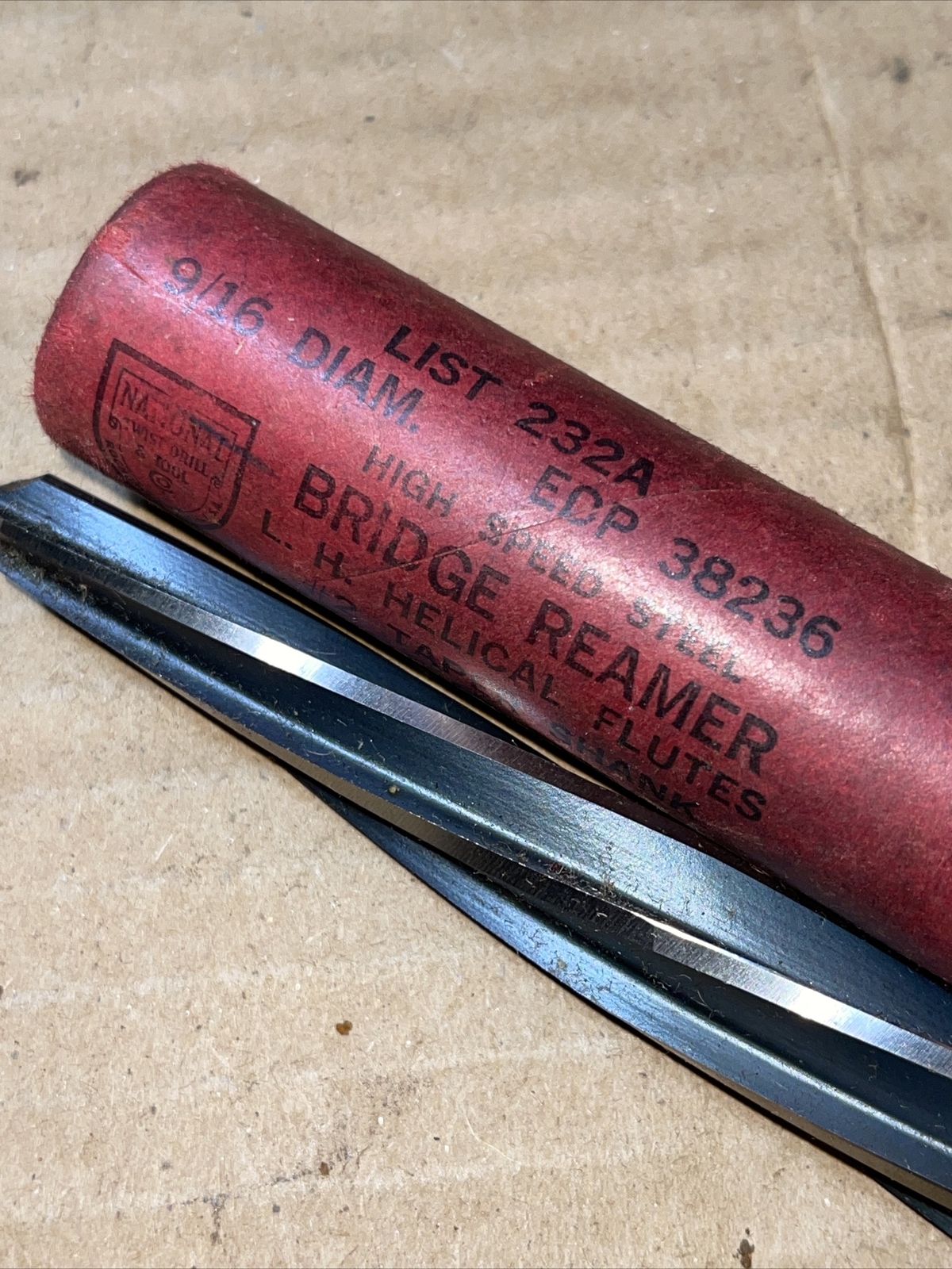 NOS National USA 232A 9/16 In Bridge Reamer No 2 Taper Shank LH Helical Flutes