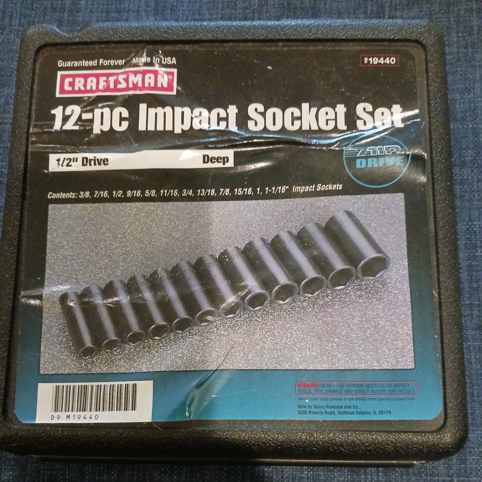 Craftsman Tools 12pc Deep Impact Socket Set, 1/2” Drive, 6 Pt. missing one