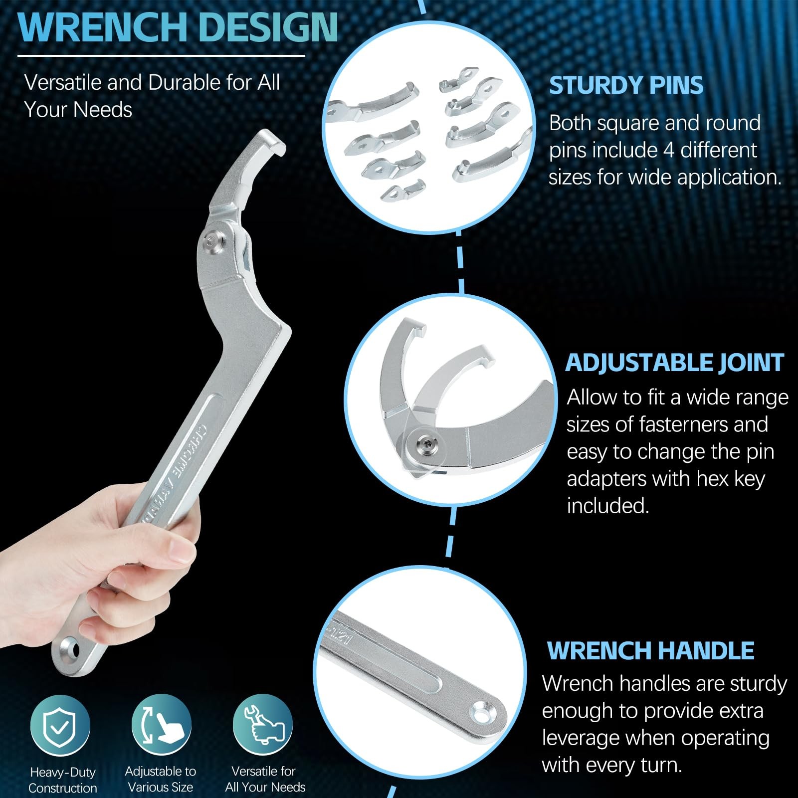 8 Pack Adjustable Hook C Pin Spanner Wrench Tool Set Nut Wrench 3/4″ to 6-1/10″