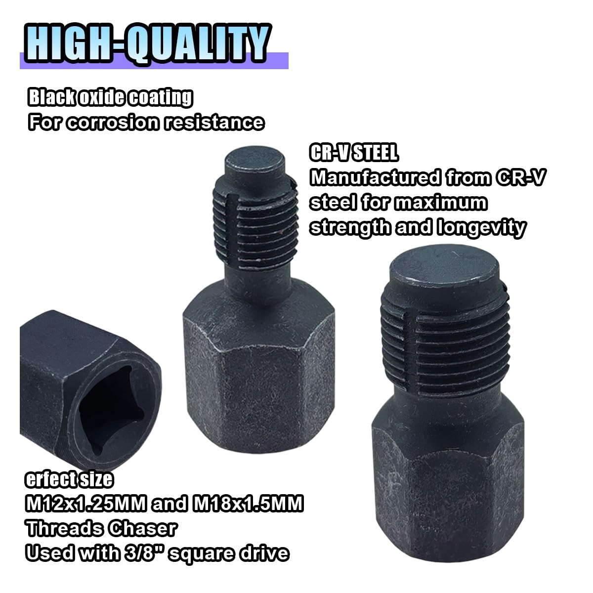 2 PCS Car Thread Chasers, 3/8″ Drives, M18x1.5mm and M12x1.25mm Car Thread Tool