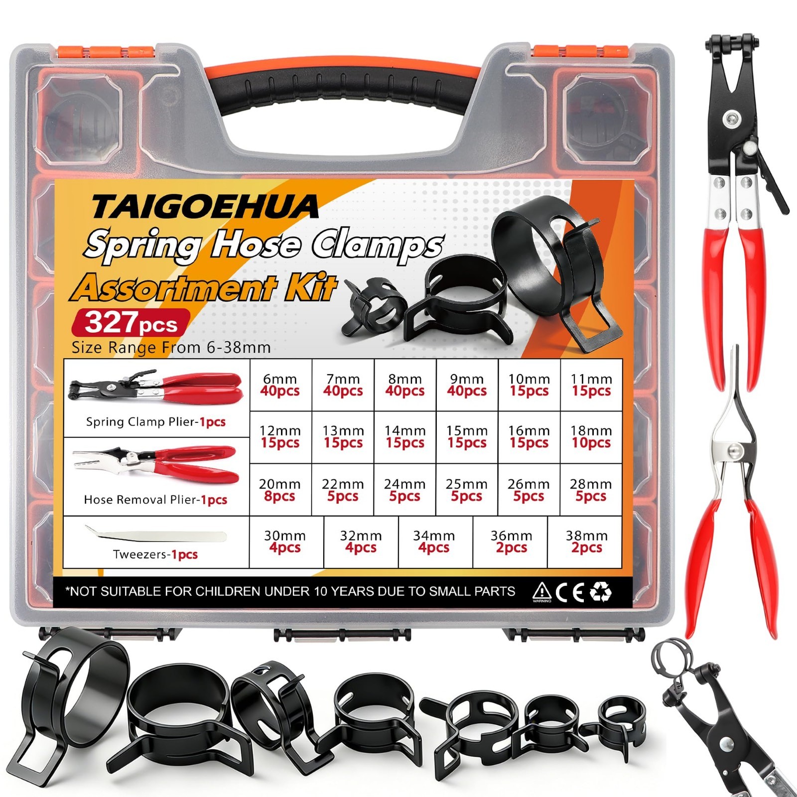 327-Pcs Spring Clamp Kit with Swivel Jaw Pliers & Tweezers – 23 Sizes for Fuel,