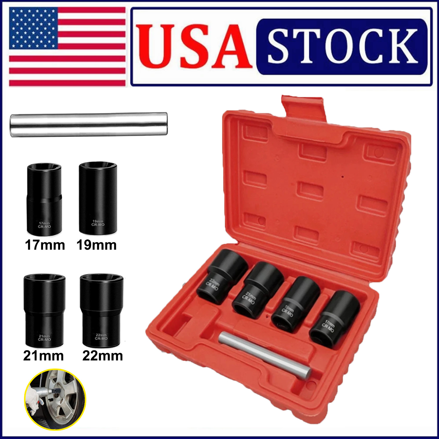 5Pc 1/2” Twist Socket Drive Wheel Lug Nut Damaged,Stripped Remover 17 19 21 22mm