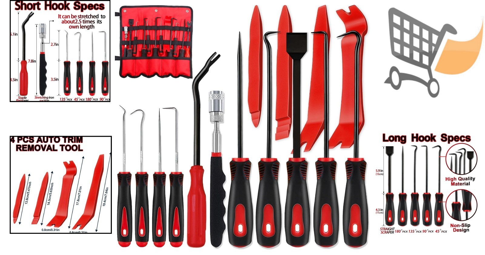 15Pcs Carbon Steel Precision Pick Hook Trim Removal Tool Set Automotive Maint…