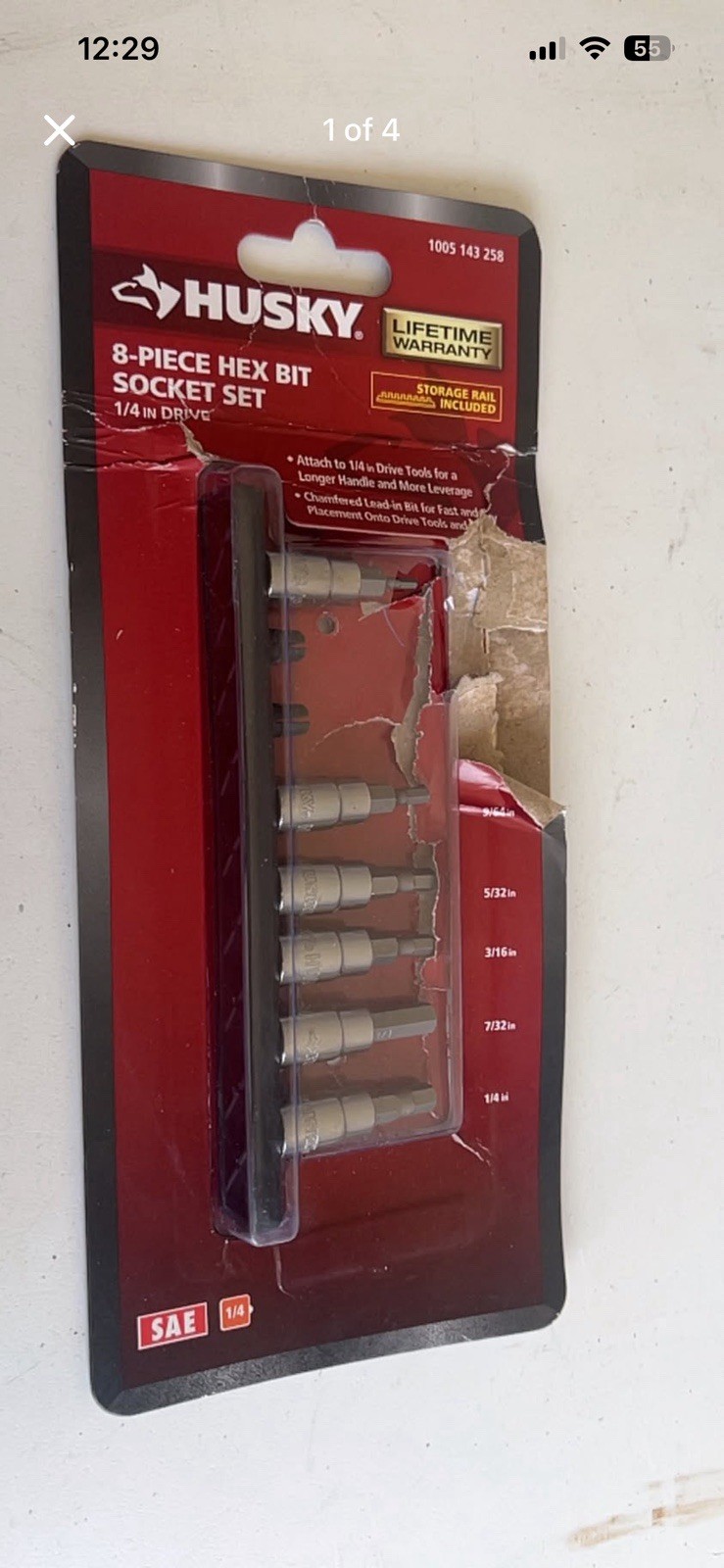New hex bit socket set has 8 pieces, 1/4 inch drive. Includes storage rail