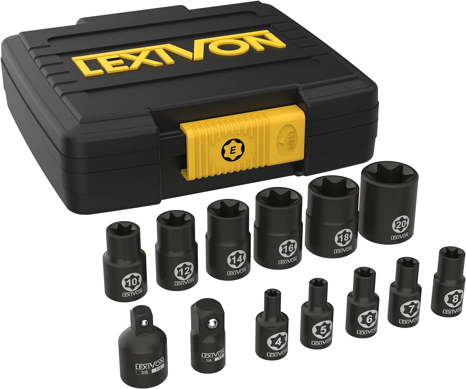 LEXIVON E-TORX Socket Set, Chrome Vanadium Set E4 – E20, Black